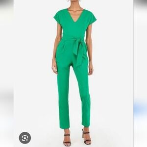 Express Green V-Neck Belted Jumpsuit